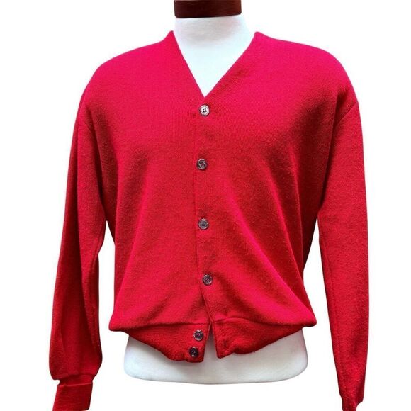 Vintage 70s The Fox Collection XL Lipstick Red Cardigan Sweater Mr. Rogers - Picture 1 of 9